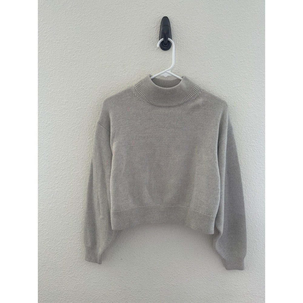 Wilfred Free Aritzia Wool Mock Neck Sweater S Gray Cropped Ribbed Knit Pullover